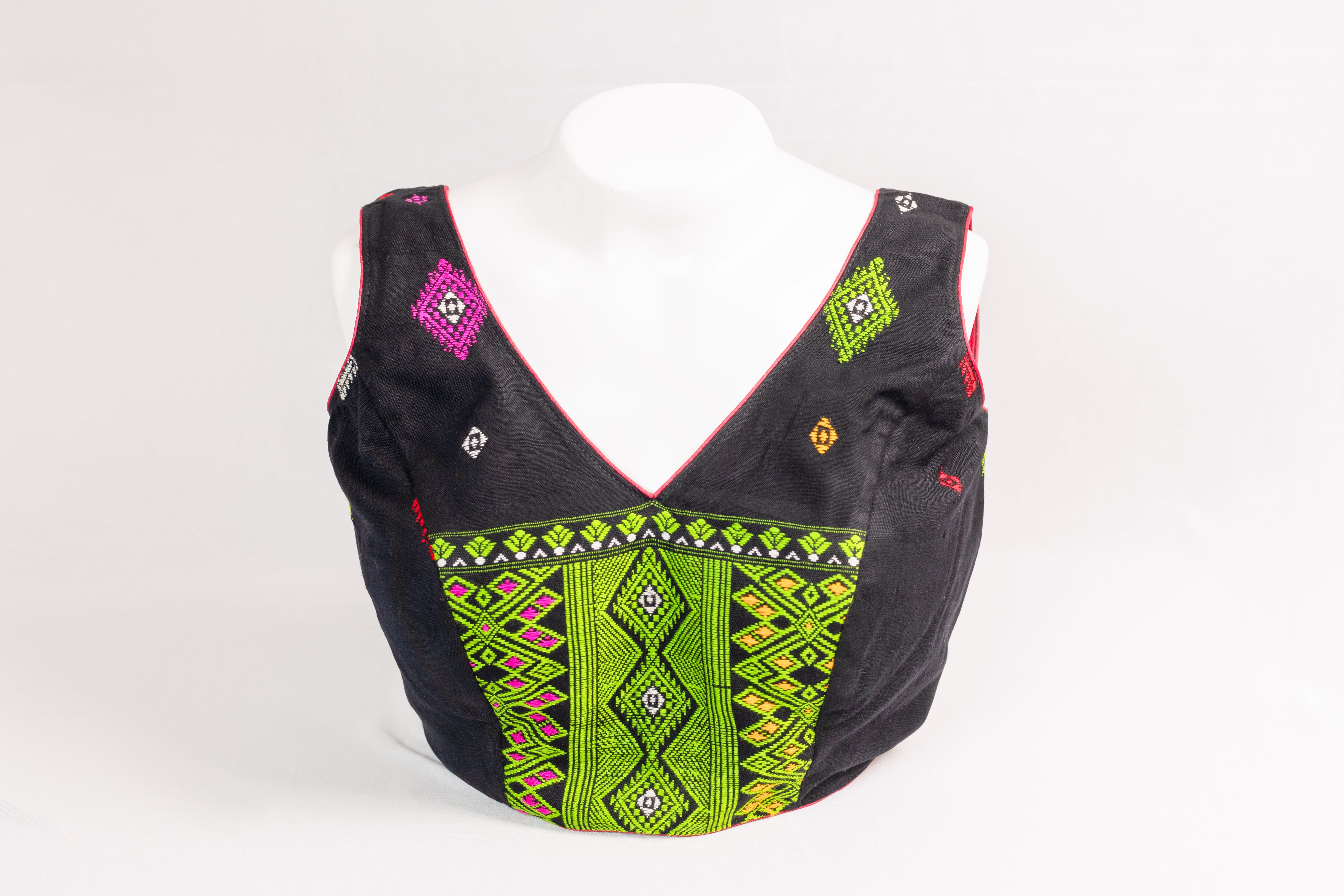 V-NECK BLOUSE WITH TRADITIONAL KARBI MOTIF